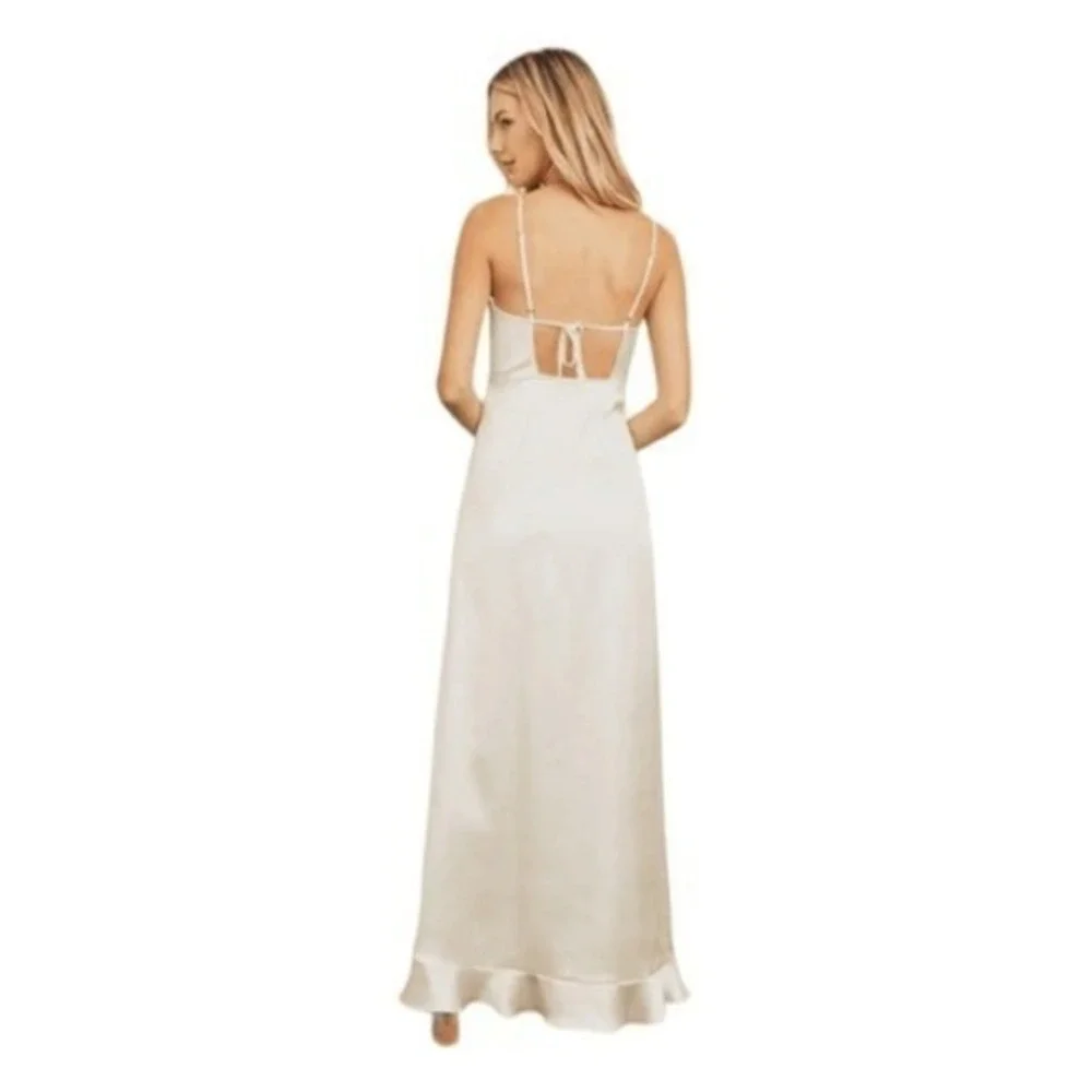 Ever After Kelsey Maxi Dress‎ Ivory Satin Asymmetrical Hem S - Picture 3 of 11